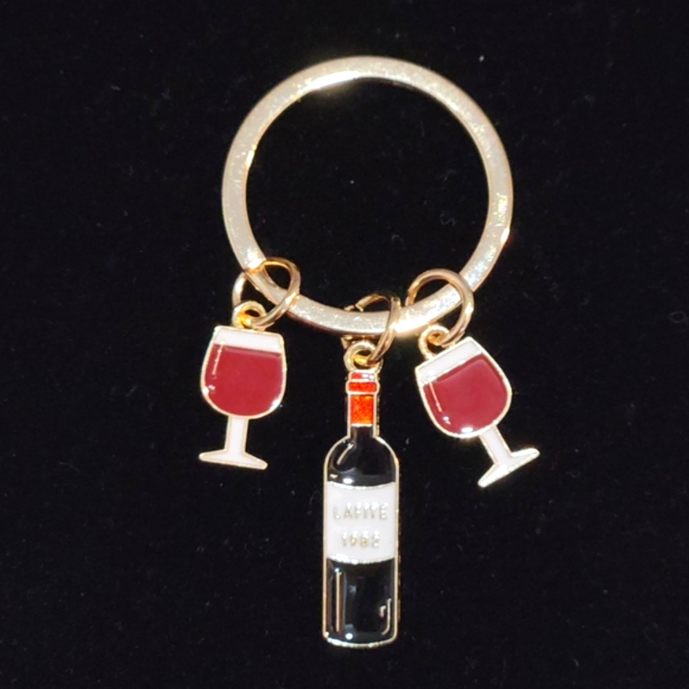 Wine Bottle and Glasses Keychain